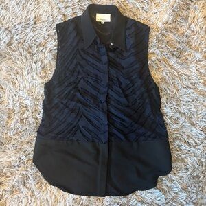 3.1 Phillip Lim Sleeveless Sheer Blouse. Navy zebra stripe with black. Size 8